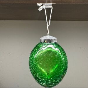 Antique German Kugel green crackle glass drop hand made